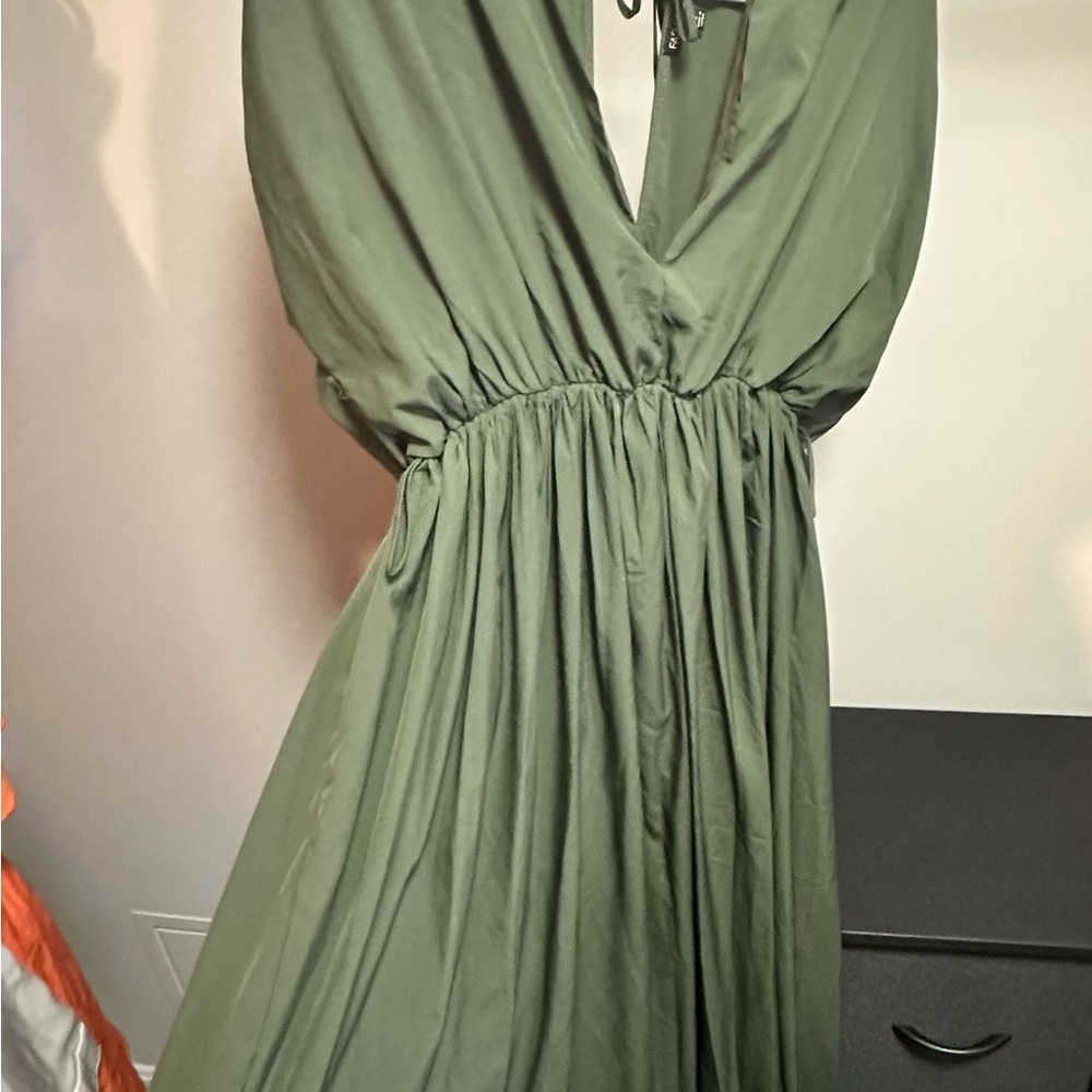 Fashion Nova Olive Green Tie-Back Dress